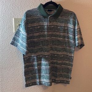 VTG,Bugle Boy Green and Gray Patterned Polo Shirt Size XL